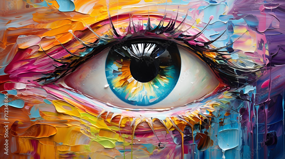Fluorite oil painting conceptual abstract picture of the eye oil painting in colorful colors conceptual abstract, generative ai