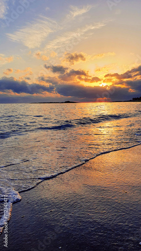 Colorful sunset over the sea waves.Sunset sky over sea.