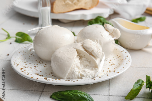 Plate of tasty Burrata chee...