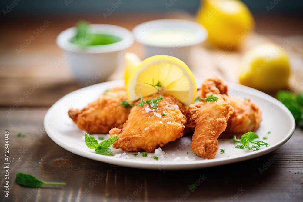 homemade fried chicken with lemon wedges homemade fried chicken with lemon wedges