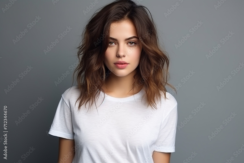 Obraz premium Woman in White Tshirt Mockup created with Generative AI