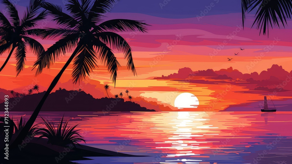 sand tropical summer background illustration ocean paradise, vacation surf, coconut hammock sand tropical summer background