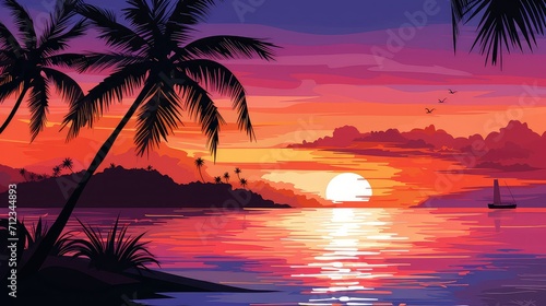 sand tropical summer background illustration ocean paradise, vacation surf, coconut hammock sand tropical summer background