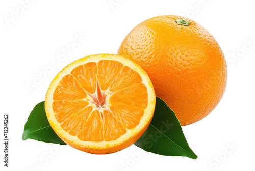 orange fruit with leaf isolated on white or transparent background