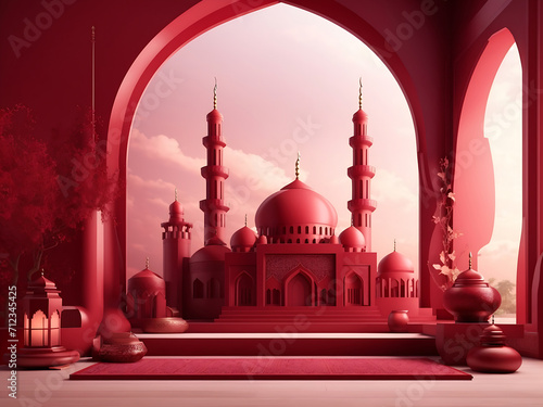 Ramadan Kareem with the serene mosque, 3d rendering