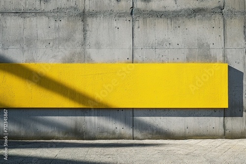 A vivid yellow painted rectangular shape on a concrete background, providing an ideal space for custom messages or text in ads, promotions, or artistic displays. Panoramic banner.