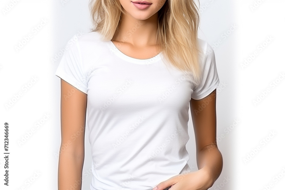 Woman in White Tshirt Mockup created with Generative AI Woman in White Tshirt Mockup created with Generative AI