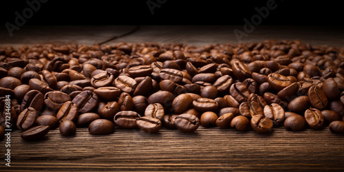 Espresso roasted coffee beans isolated in black background . © ALI