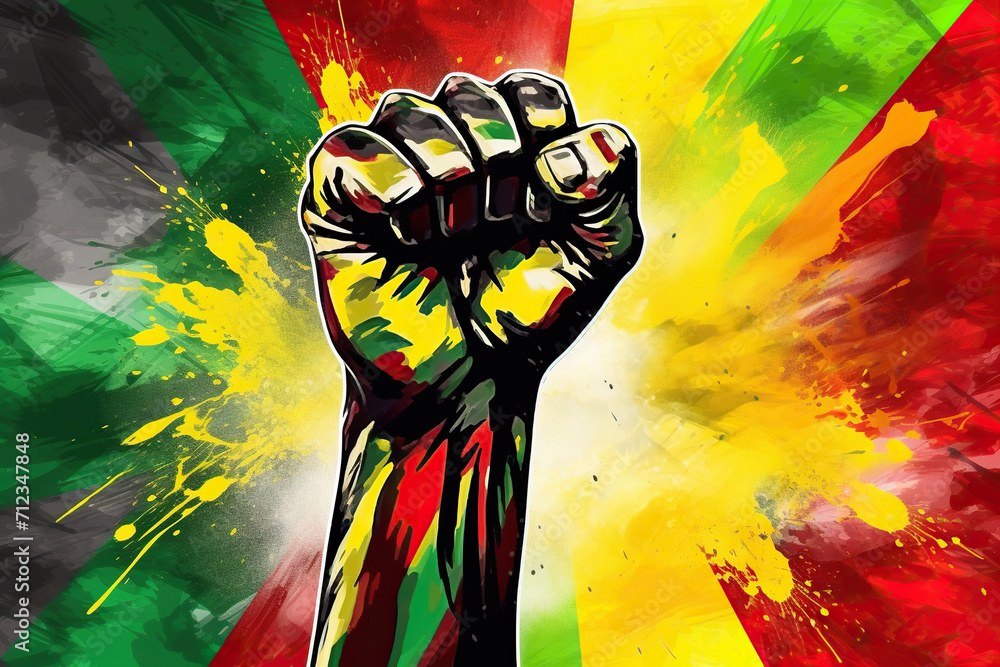 Freedom Day, Rasta Fist Abstract Art Background, Oil Painting, Watercolor Painting, Background Design for Banner, Poster, Greeting Card
