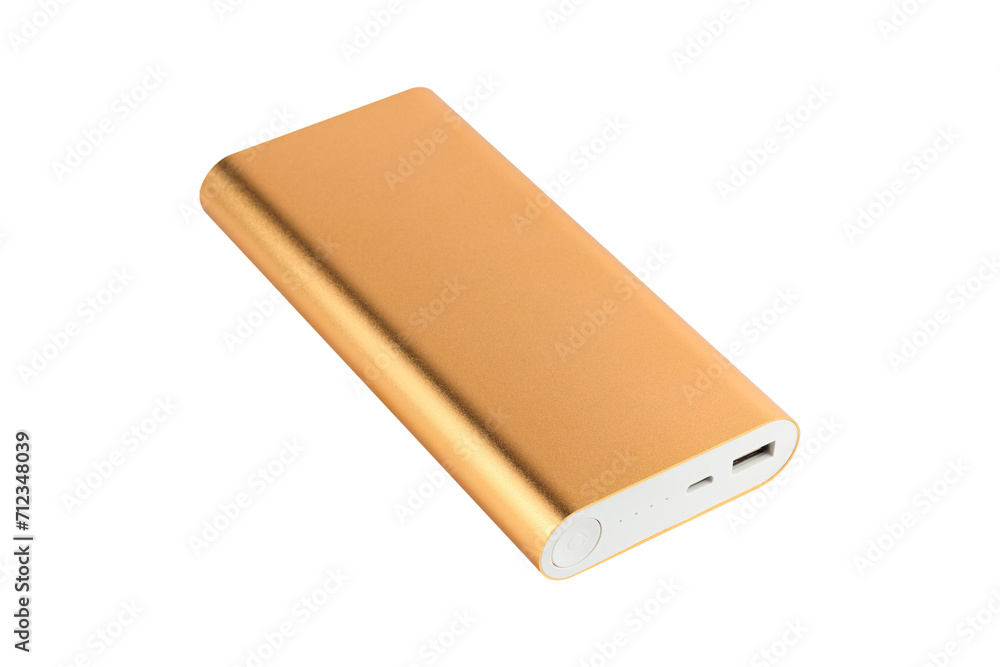 power bank in gold metal case isolated from background power bank in gold metal case isolated from background