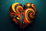 3D Heart Illustration with African Patterns and Colors, Black History Month Art