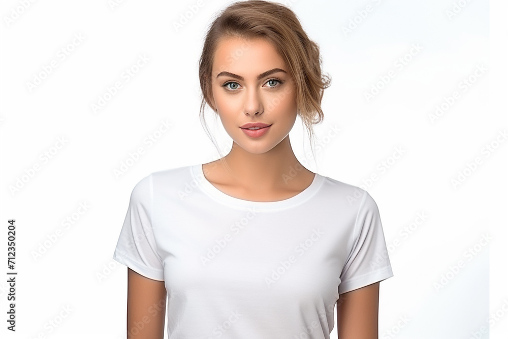 Woman in White Tshirt Mockup created with Generative AI Woman in White Tshirt Mockup created with Generative AI
