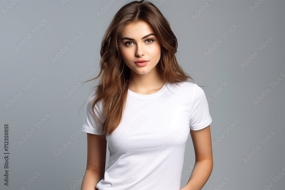 Woman in White Tshirt Mockup created with Generative AI Woman in White Tshirt Mockup created with Generative AI
