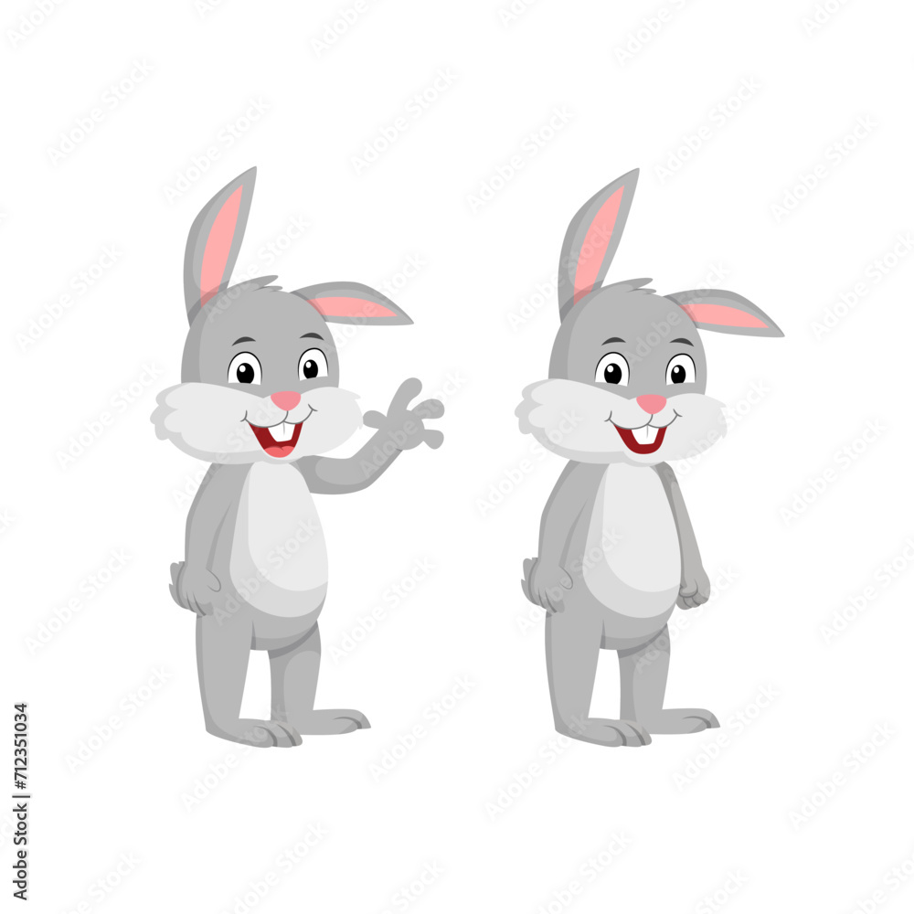 Cute Rabbit Cartoon Character Set. Rabbit Standing and Waving Hand Vector Illustration Cute Rabbit Cartoon Character Set. Rabbit Standing and Waving Hand Vector Illustration