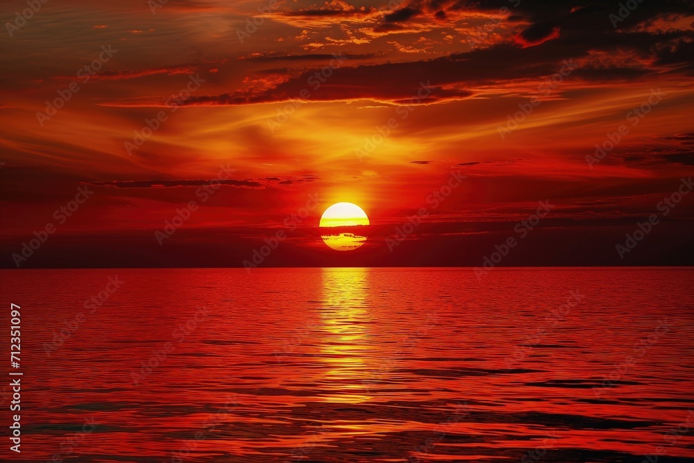 Background of red sky concept: Dramatic sunset with red color sky and clouds.
