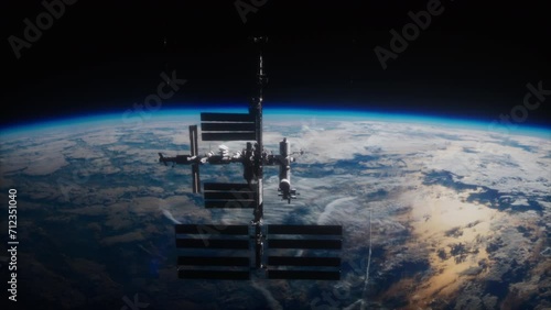 International space station in dark starry space. Elements of this image furnished by NASA photo