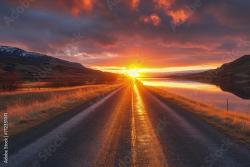 Sunset on a road, enter the clouds to cover the sun 