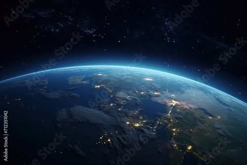 Amazing planet earth with night city lights, view from space 