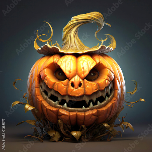 Halloween pumpkin with scary face on dark background22 photo