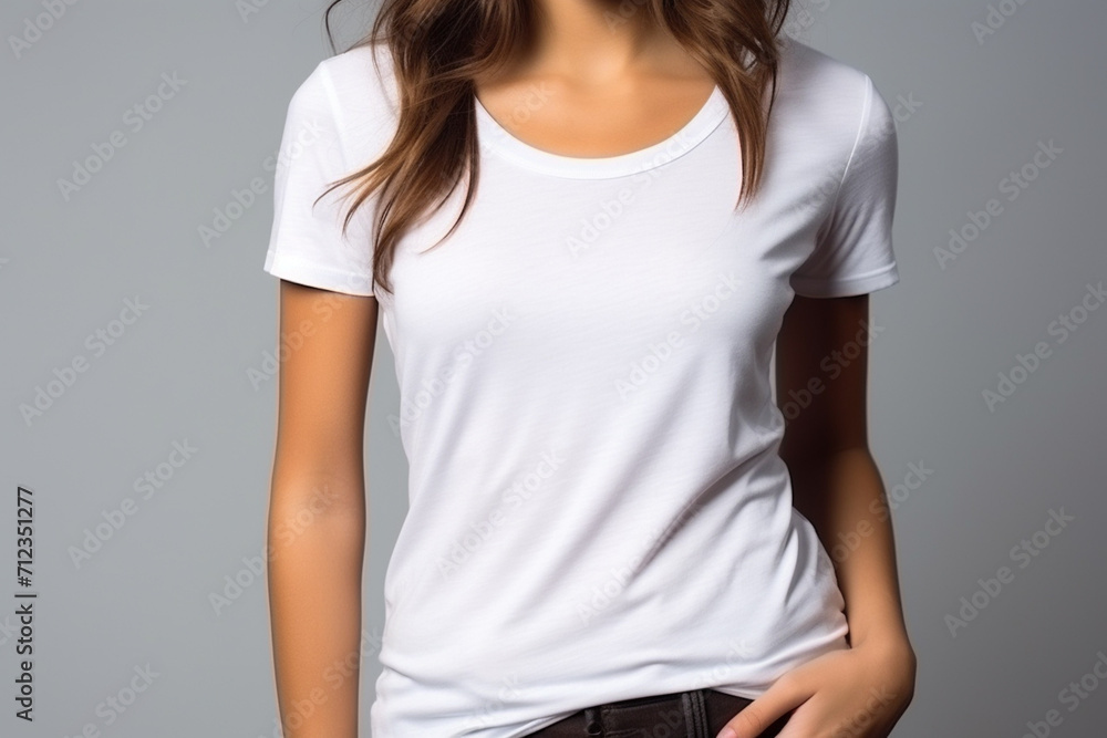 Woman in White Tshirt Mockup created with Generative AI Woman in White Tshirt Mockup created with Generative AI