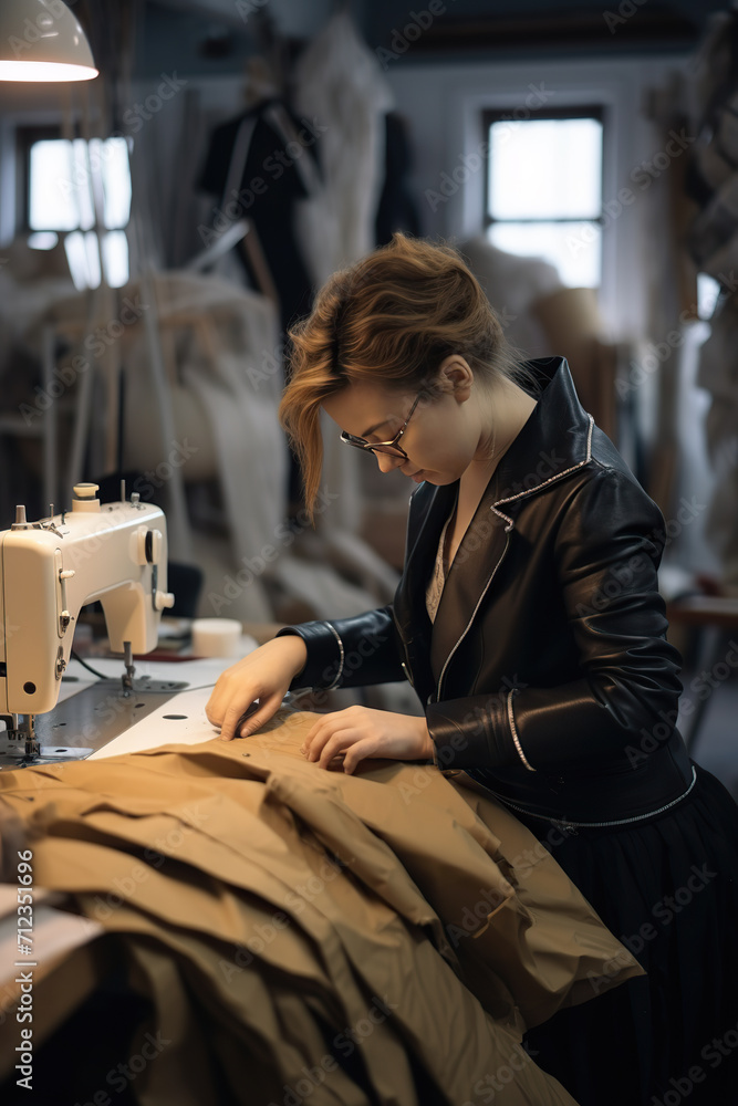 Fashion designer working on new collection of clothes in her studio