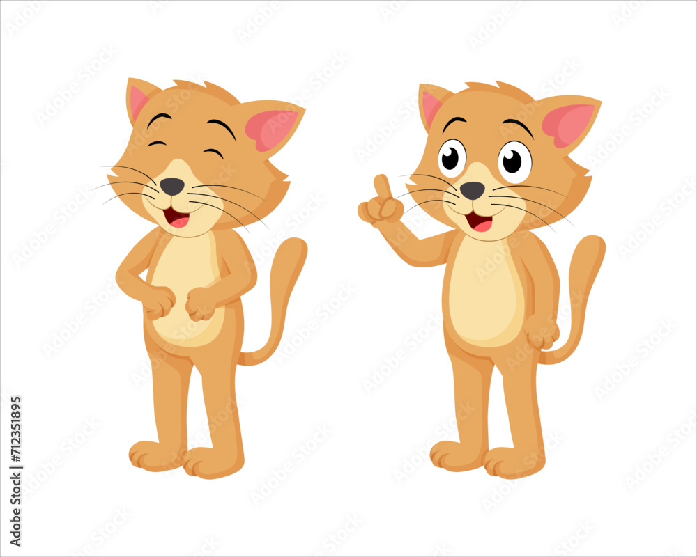 Cute Cat Cartoon Character Set. Cat Laughing and Pointing Finger Vector Illustration Cute Cat Cartoon Character Set. Cat Laughing and Pointing Finger Vector Illustration