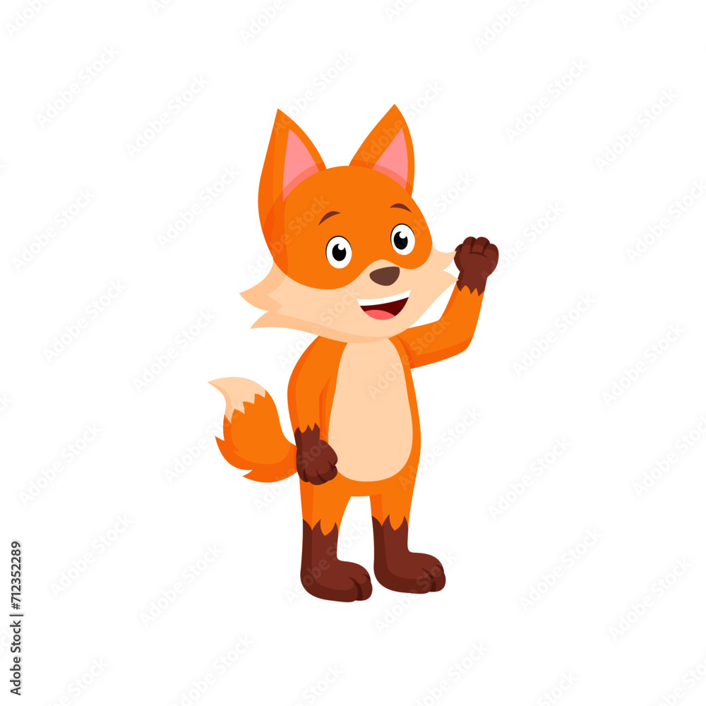 Cute Little Cartoon Fox Standing Waving Hand Vector Illustration
