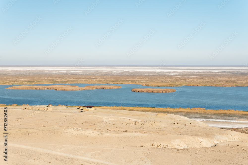 Sudochye lake aka part of former Aral sea at Urga fishing village at Karakalpakstan, Uzbekistan
