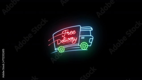 Free Delivery with mini van icon illustration. Stylish outline animation. Motion graphic video asset for shop market, fast food service. Video 4K HD