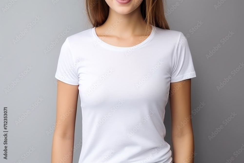 Obraz premium Woman in White Tshirt Mockup created with Generative AI