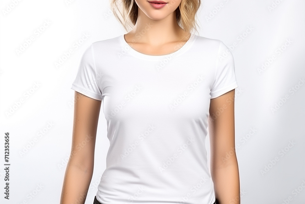 Fototapeta premium Woman in White Tshirt Mockup created with Generative AI