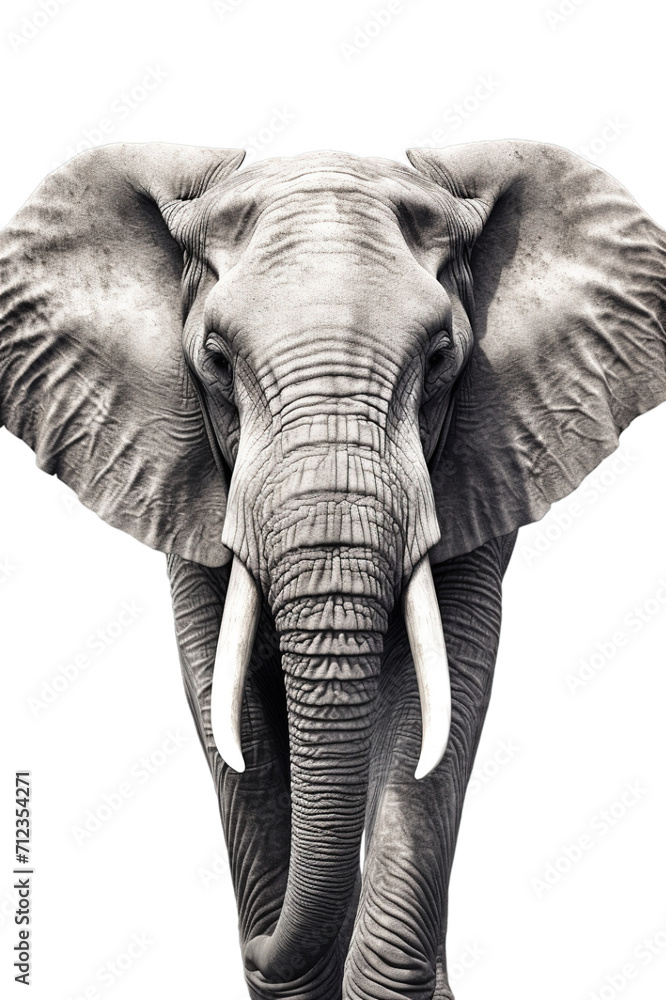 Elephant hand drawn realistic style on transparent background.