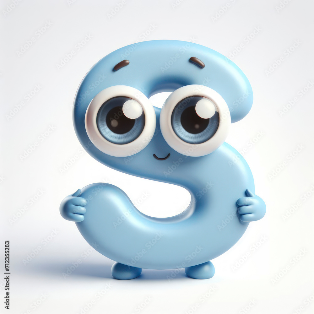 little cute happy letter S 3d character with bulging eyes on solid a white background. ai generative little cute happy letter S 3d character with bulging eyes on solid a white background. ai generative