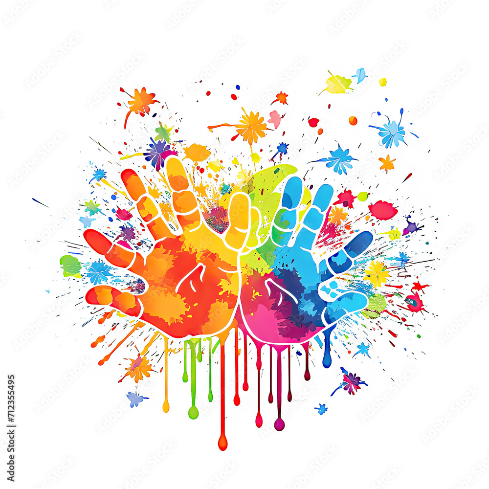Obraz premium Colorful Hand Prints of Holi Colors on White Background