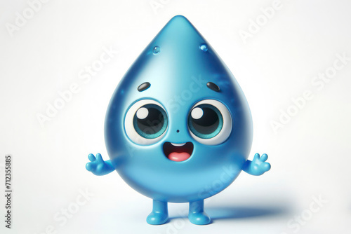little cute happy water 3d character with bulging eyes on solid a white background. ai generative