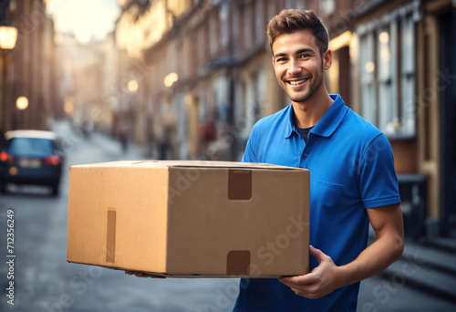 Сourier holding box and smiling © Roman