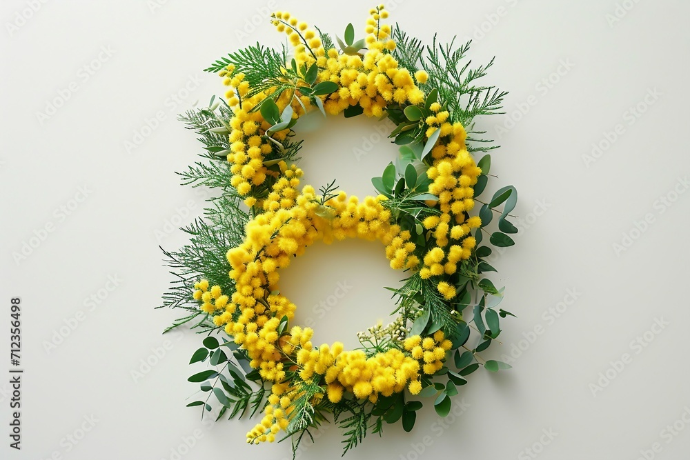 Women's Day Celebration on March 8th: Mimosa Branches Arranged in Themed Display.
