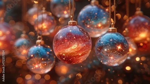 Starry Ornaments. Christmas Balls Illuminated with Holiday Magic 