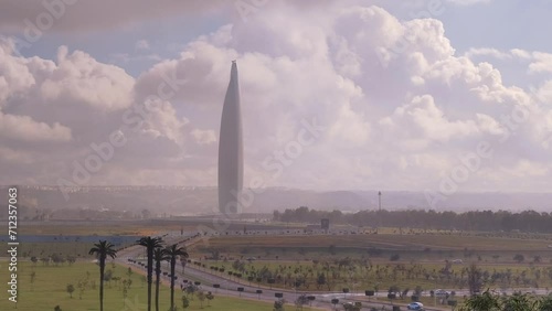Scenic View of Mohamed VI Tower on a cloudy day. Rabat, Morocco