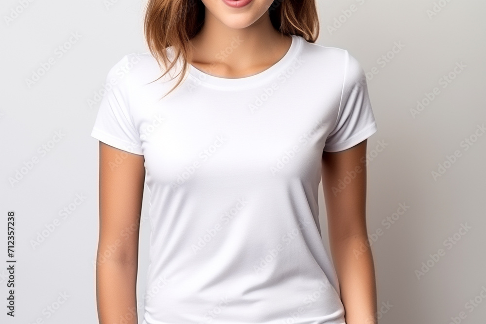 Woman in White Tshirt Mockup created with Generative AI Woman in White Tshirt Mockup created with Generative AI