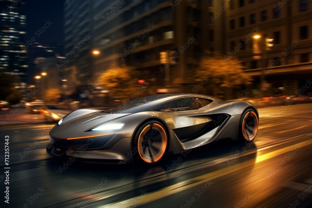 sleek high-end vehicle speeding on city streets. Generative AI