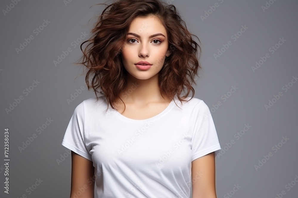Obraz premium Woman in White Tshirt Mockup created with Generative AI