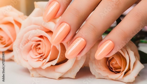 Woman hand with peach color 