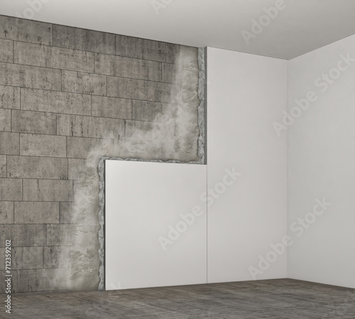 Insulation of walls with plasterboard. Wall decoration. 3d illustration