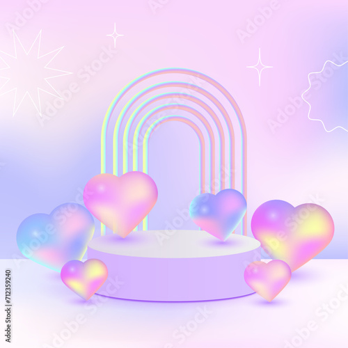Dreamy pink and purple podium background for valentine.