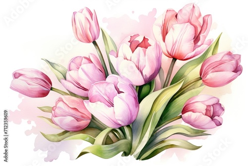 Spring tulips in watercolor style. Luxurious background for postcards, delicate flowers