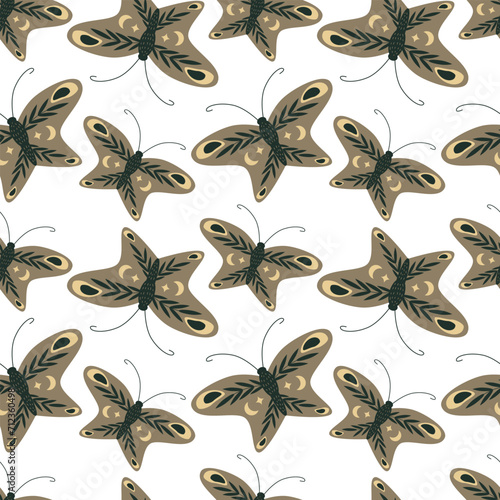 Seamless butterfly pattern. Decorative butterflies with floral patterns. For packaging, wrapping paper, wallpaper, clothing, notepads. © Mariya