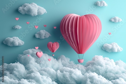 Valentines day sale background with Heart Balloons and clouds. Paper cut style. Can be used for Wallpaper, flyers, invitation, posters, brochure, banners. Vector illustration