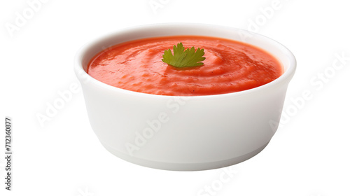 Small White Cup of Hot Tomato Salsa Sauce on a transparent background