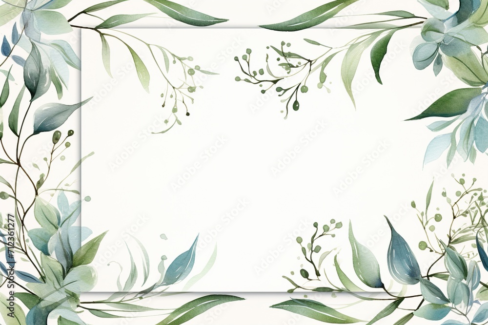Watercolor invitation Card design with leaves. background with floral elements , botanic watercolor illustration.